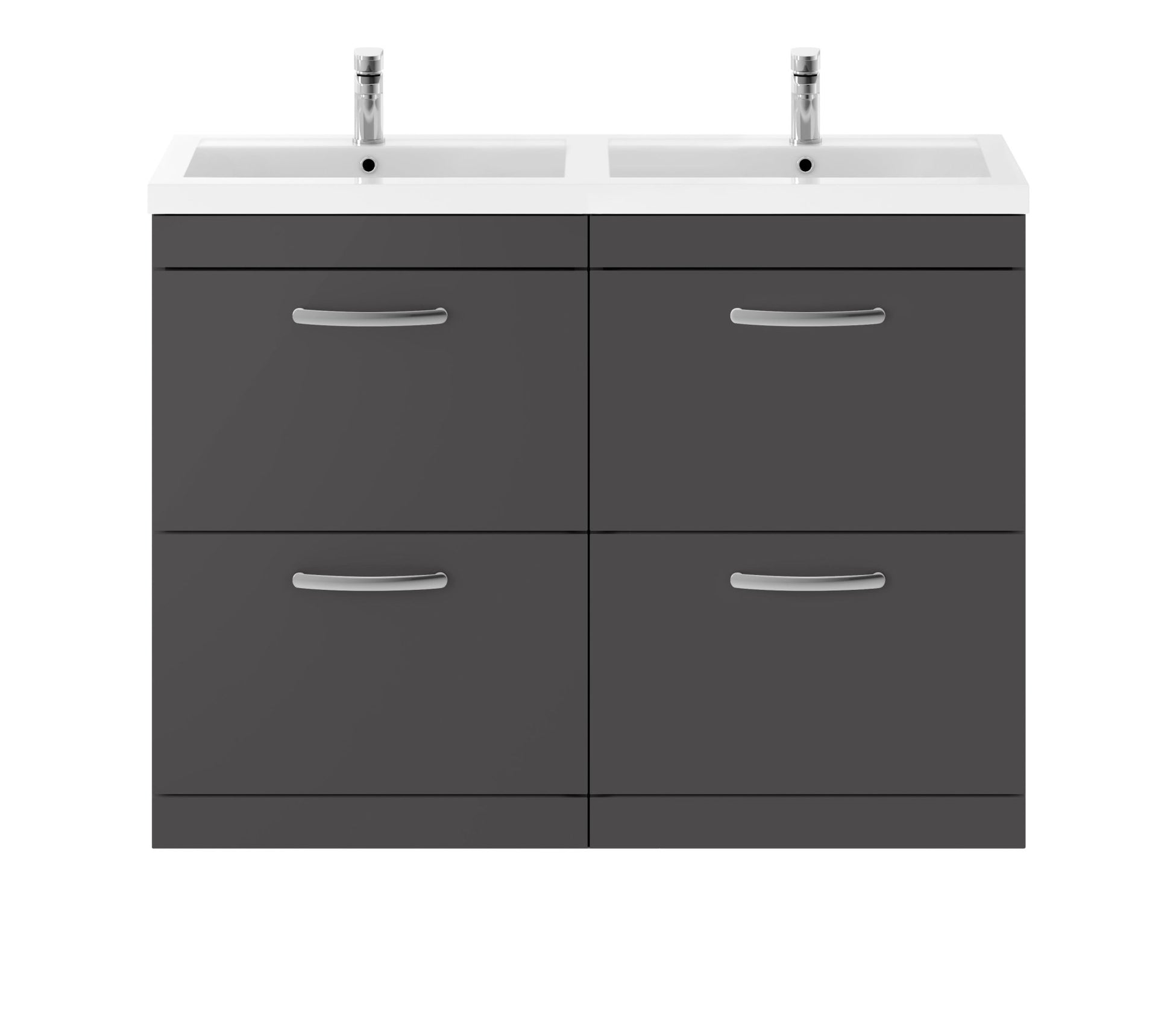 Nui Athena 1200mm Floor Standing Cabinet With Double Basin Contemporary Gloss Grey MFC Painted Gloss 905x1205x390mm - ATH076C - JJ Building Materials
