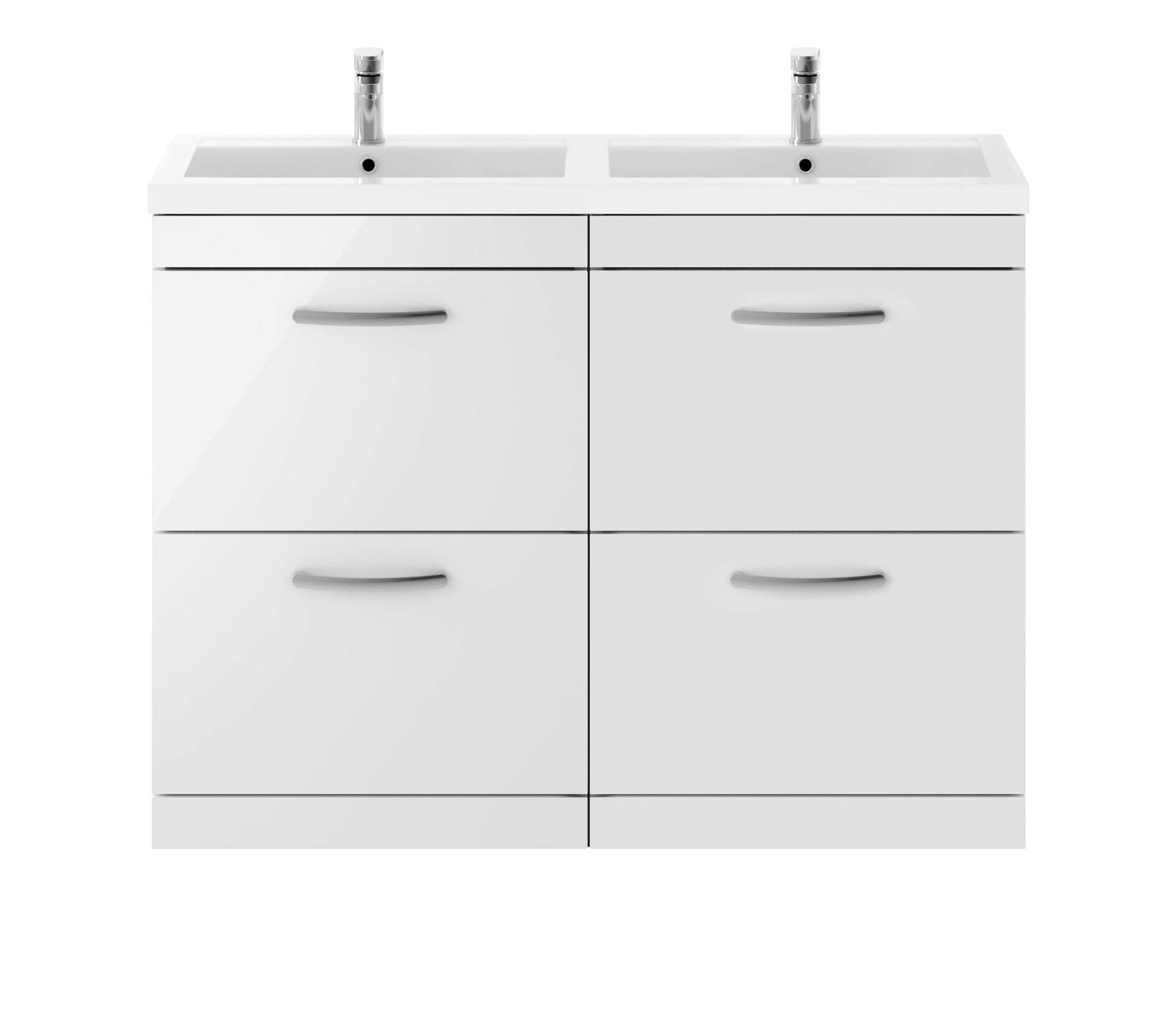 Nui Athena 1200mm Floor Standing Cabinet With Double Basin Contemporary Gloss White MFC Painted Gloss 905x1205x390mm - ATH034C - JJ Building Materials