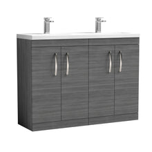Nui Athena 1200mm Floor Standing Cabinet With Double Ceramic Basin Contemporary Anthracite Woodgrain MFC Textured Woodgrain 905x1208x390mm - ATH025F - JJ Building Materials