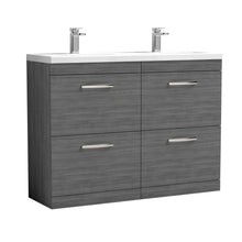 Nui Athena 1200mm Floor Standing Cabinet With Double Ceramic Basin Contemporary Anthracite Woodgrain MFC Textured Woodgrain 905x1208x390mm - ATH032F - JJ Building Materials