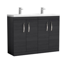 Nui Athena 1200mm Floor Standing Cabinet With Double Ceramic Basin Contemporary Charcoal Black MFC Textured Woodgrain 905x1208x390mm - ATH026F - JJ Building Materials