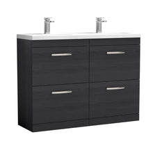 Nui Athena 1200mm Floor Standing Cabinet With Double Ceramic Basin Contemporary Charcoal Black MFC Textured Woodgrain 905x1208x390mm - ATH033F - JJ Building Materials
