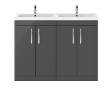Nui Athena 1200mm Floor Standing Cabinet With Double Ceramic Basin Contemporary Gloss Grey MFC Painted Gloss 905x1208x390mm - ATH075F - JJ Building Materials