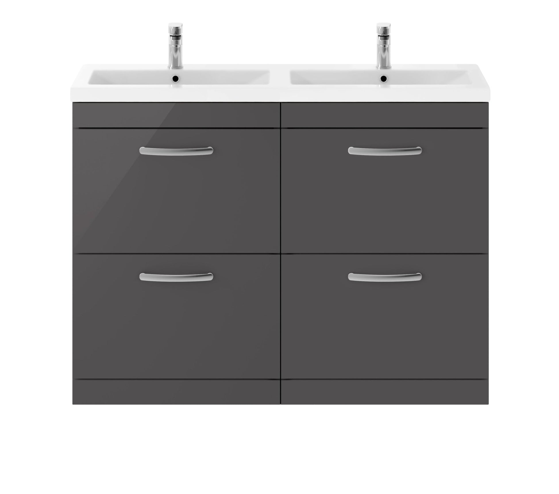 Nui Athena 1200mm Floor Standing Cabinet With Double Ceramic Basin Contemporary Gloss Grey MFC Painted Gloss 905x1208x390mm - ATH076F - JJ Building Materials
