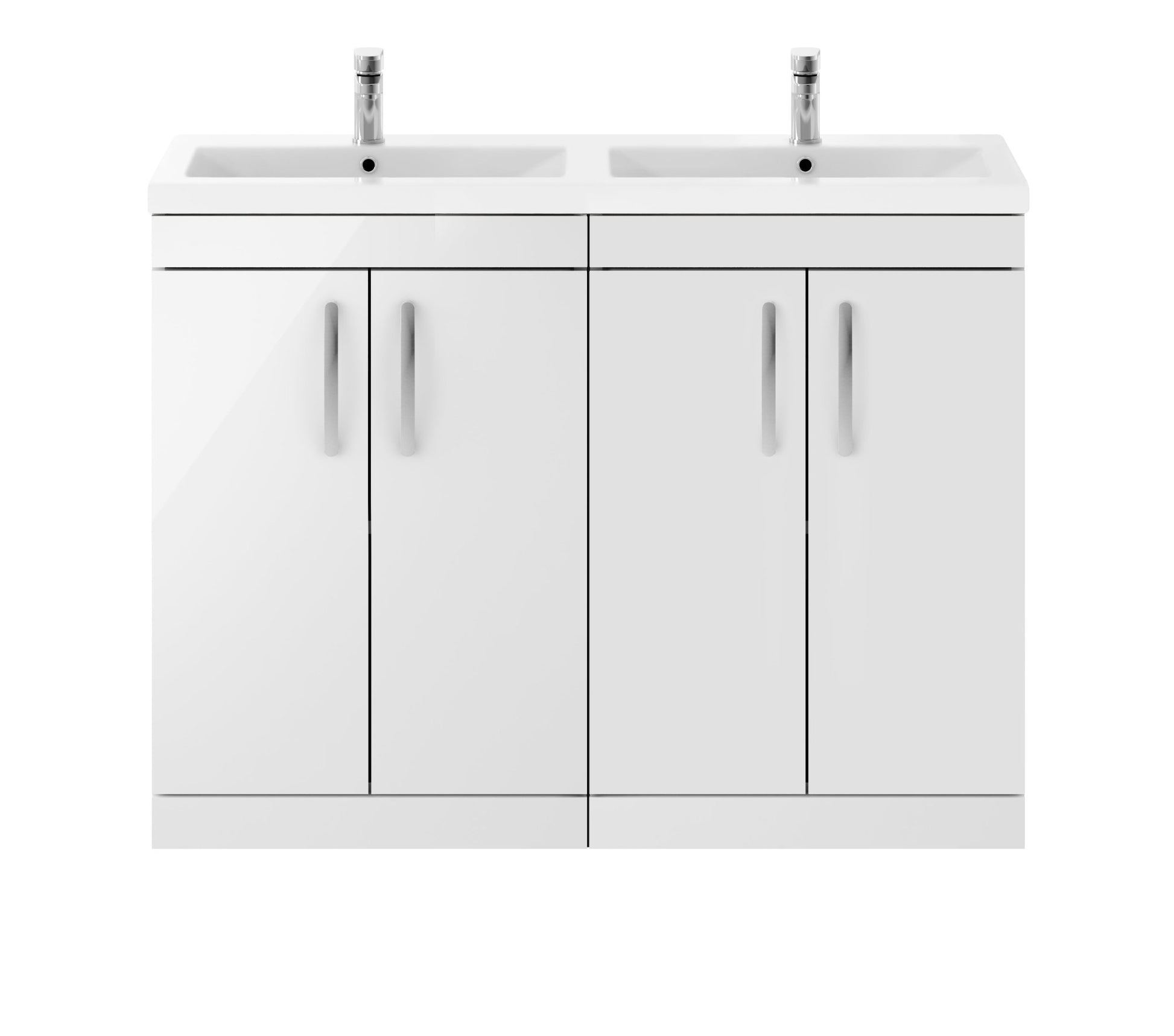 Nui Athena 1200mm Floor Standing Cabinet With Double Ceramic Basin Contemporary Gloss White MFC Painted Gloss 905x1208x390mm - ATH027F - JJ Building Materials