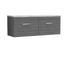 Nui Athena 1200mm Wall Hung 2 - drawer Unit & Laminate Worktop Contemporary Anthracite Woodgrain MFC Textured Woodgrain 452x1205x390mm - ATH039LBG2 - JJ Building Materials