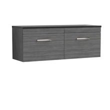 Nui Athena 1200mm Wall Hung 2 - drawer Unit & Laminate Worktop Contemporary Anthracite Woodgrain MFC Textured Woodgrain 452x1205x390mm - ATH039LSB2 - JJ Building Materials