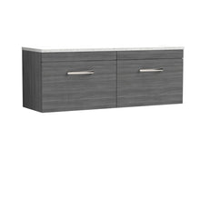 Nui Athena 1200mm Wall Hung 2 - drawer Unit & Laminate Worktop Contemporary Anthracite Woodgrain MFC Textured Woodgrain 452x1205x390mm - ATH039LSW2 - JJ Building Materials