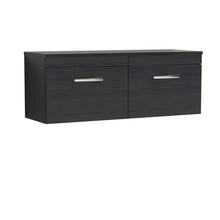 Nui Athena 1200mm Wall Hung 2 - drawer Unit & Laminate Worktop Contemporary Charcoal Black MFC Textured Woodgrain 452x1205x390mm - ATH040LSB2 - JJ Building Materials
