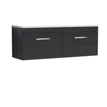Nui Athena 1200mm Wall Hung 2 - drawer Unit & Laminate Worktop Contemporary Charcoal Black MFC Textured Woodgrain 452x1205x390mm - ATH040LSW2 - JJ Building Materials