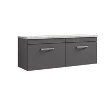Nui Athena 1200mm Wall Hung 2 - drawer Unit & Laminate Worktop Contemporary Gloss Grey MFC Painted Gloss 452x1205x390mm - ATH077LBG2 - JJ Building Materials