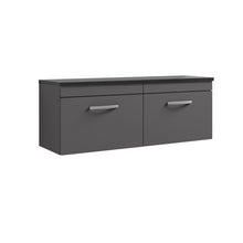 Nui Athena 1200mm Wall Hung 2 - drawer Unit & Laminate Worktop Contemporary Gloss Grey MFC Painted Gloss 452x1205x390mm - ATH077LSB2 - JJ Building Materials