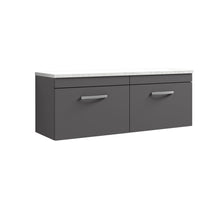Nui Athena 1200mm Wall Hung 2 - drawer Unit & Laminate Worktop Contemporary Gloss Grey MFC Painted Gloss 452x1205x390mm - ATH077LSW2 - JJ Building Materials