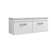 Nui Athena 1200mm Wall Hung 2 - drawer Unit & Laminate Worktop Contemporary Gloss White MFC Painted Gloss 452x1205x390mm - ATH041LBG2 - JJ Building Materials
