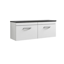 Nui Athena 1200mm Wall Hung 2 - drawer Unit & Laminate Worktop Contemporary Gloss White MFC Painted Gloss 452x1205x390mm - ATH041LSB2 - JJ Building Materials