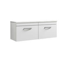 Nui Athena 1200mm Wall Hung 2 - drawer Unit & Laminate Worktop Contemporary Gloss White MFC Painted Gloss 452x1205x390mm - ATH041LSW2 - JJ Building Materials