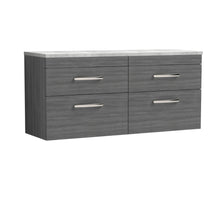 Nui Athena 1200mm Wall Hung 4 - drawer Unit & Laminate Worktop Contemporary Anthracite Woodgrain MFC Textured Woodgrain 560x1205x390mm - ATH046LBG2 - JJ Building Materials
