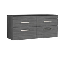 Nui Athena 1200mm Wall Hung 4 - drawer Unit & Laminate Worktop Contemporary Anthracite Woodgrain MFC Textured Woodgrain 560x1205x390mm - ATH046LSB2 - JJ Building Materials