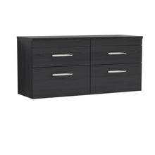 Nui Athena 1200mm Wall Hung 4 - drawer Unit & Laminate Worktop Contemporary Charcoal Black MFC Textured Woodgrain 560x1205x390mm - ATH047LSB2 - JJ Building Materials