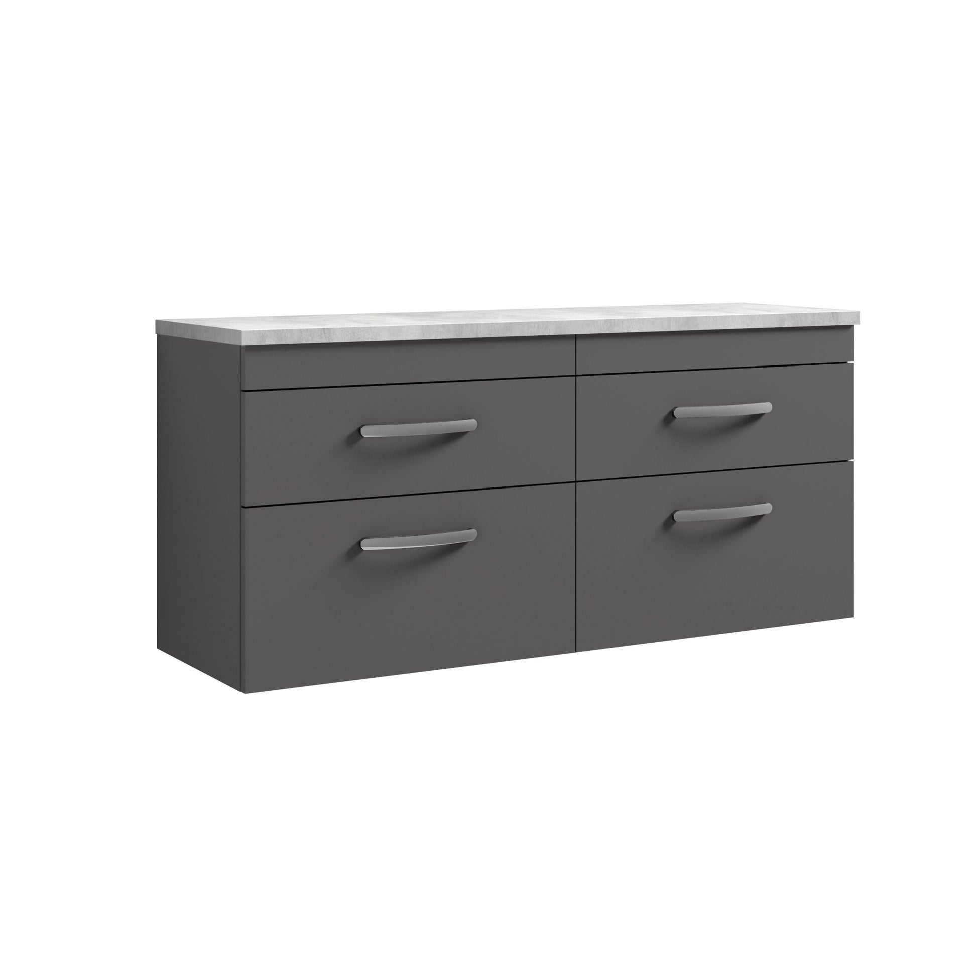 Nui Athena 1200mm Wall Hung 4 - drawer Unit & Laminate Worktop Contemporary Gloss Grey MFC Painted Gloss 560x1205x390mm - ATH078LBG2 - JJ Building Materials