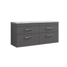 Nui Athena 1200mm Wall Hung 4 - drawer Unit & Laminate Worktop Contemporary Gloss Grey MFC Painted Gloss 560x1205x390mm - ATH078LBG2 - JJ Building Materials