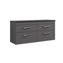 Nui Athena 1200mm Wall Hung 4 - drawer Unit & Laminate Worktop Contemporary Gloss Grey MFC Painted Gloss 560x1205x390mm - ATH078LSB2 - JJ Building Materials