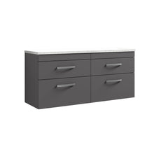 Nui Athena 1200mm Wall Hung 4 - drawer Unit & Laminate Worktop Contemporary Gloss Grey MFC Painted Gloss 560x1205x390mm - ATH078LSW2 - JJ Building Materials