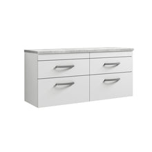Nui Athena 1200mm Wall Hung 4 - drawer Unit & Laminate Worktop Contemporary Gloss White MFC Painted Gloss 560x1205x390mm - ATH048LBG2 - JJ Building Materials