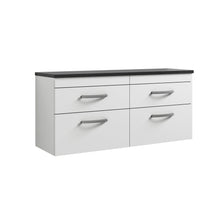 Nui Athena 1200mm Wall Hung 4 - drawer Unit & Laminate Worktop Contemporary Gloss White MFC Painted Gloss 560x1205x390mm - ATH048LSB2 - JJ Building Materials