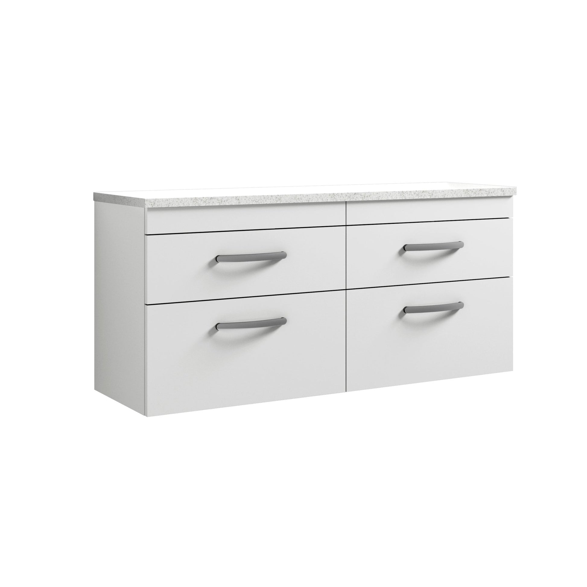 Nui Athena 1200mm Wall Hung 4 - drawer Unit & Laminate Worktop Contemporary Gloss White MFC Painted Gloss 560x1205x390mm - ATH048LSW2 - JJ Building Materials
