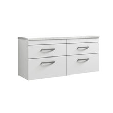 Nui Athena 1200mm Wall Hung 4 - drawer Unit & Laminate Worktop Contemporary Gloss White MFC Painted Gloss 560x1205x390mm - ATH048LSW2 - JJ Building Materials
