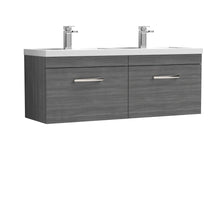 Nui Athena 1200mm Wall Hung Cabinet With Double Basin Contemporary Anthracite Woodgrain MFC Textured Woodgrain 470x1205x390mm - JJ Building Materials
