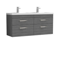 Nui Athena 1200mm Wall Hung Cabinet With Double Basin Contemporary Anthracite Woodgrain MFC Textured Woodgrain 578x1205x390mm - JJ Building Materials