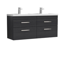 Nui Athena 1200mm Wall Hung Cabinet With Double Basin Contemporary Charcoal Black MFC Textured Woodgrain 578x1205x390mm - JJ Building Materials