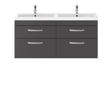 Nui Athena 1200mm Wall Hung Cabinet With Double Basin Contemporary Gloss Grey MFC Painted Gloss 578x1205x390mm - JJ Building Materials