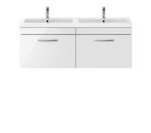 Nui Athena 1200mm Wall Hung Cabinet With Double Basin Contemporary Gloss White MFC Painted Gloss 470x1205x390mm - JJ Building Materials