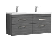 Nui Athena 1200mm Wall Hung Cabinet With Double Ceramic Basin Contemporary Anthracite Woodgrain MFC Textured Woodgrain 578x1208x390mm - JJ Building Materials