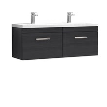 Nui Athena 1200mm Wall Hung Cabinet With Double Ceramic Basin Contemporary Charcoal Black MFC Textured Woodgrain 470x1208x390mm - JJ Building Materials