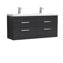 Nui Athena 1200mm Wall Hung Cabinet With Double Ceramic Basin Contemporary Charcoal Black MFC Textured Woodgrain 578x1208x390mm - JJ Building Materials