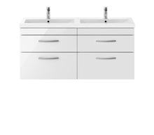 Nui Athena 1200mm Wall Hung Cabinet With Double Ceramic Basin Contemporary Gloss White MFC Painted Gloss 578x1208x390mm - JJ Building Materials