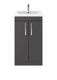 Nui Athena 500mm Floor Standing Cabinet With Basin 1 Contemporary Gloss Grey MFC 905x510x390mm - JJ Building Materials