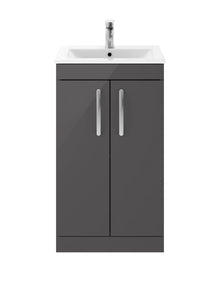 Nui Athena 500mm Floor Standing Cabinet With Basin 2 Contemporary Gloss Grey MFC 883x505x395mm - JJ Building Materials