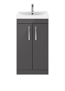 Nui Athena 500mm Floor Standing Cabinet With Basin 3 Contemporary Gloss Grey MFC 915x510x390mm - JJ Building Materials