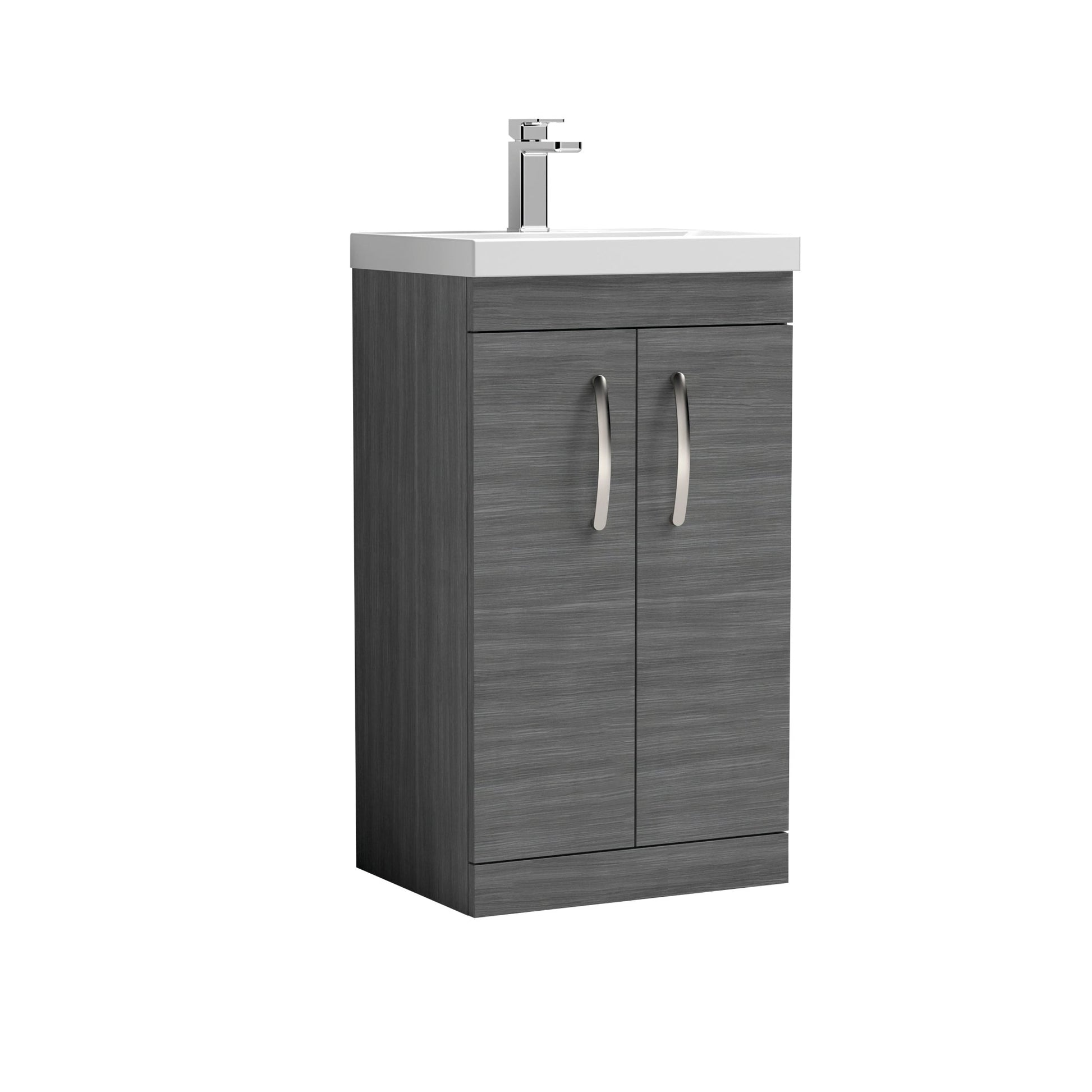 Nui Athena 500mm Floor Standing Vanity With Basin 1 Contemporary Anthracite Woodgrain MFC 905x510x390mm - JJ Building Materials