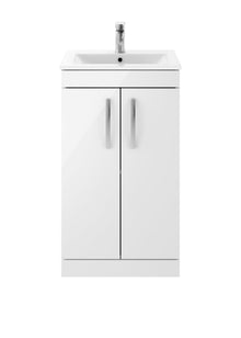 Nui Athena 500mm Floor Standing Vanity With Basin 2 Contemporary Gloss White MFC 883x505x395mm - JJ Building Materials