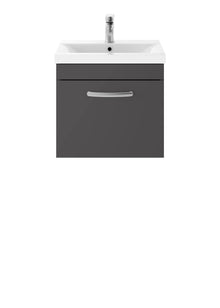 Nui Athena 500mm Wall Hung Cabinet With Basin 1 Contemporary Gloss Grey MFC 471x510x390mm - JJ Building Materials