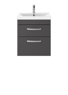 Nui Athena 500mm Wall Hung Cabinet With Basin 1 Contemporary Gloss Grey MFC 579x510x390mm - JJ Building Materials