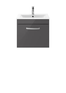 Nui Athena 500mm Wall Hung Cabinet With Basin 2 Contemporary Gloss Grey MFC 449x505x395mm - JJ Building Materials