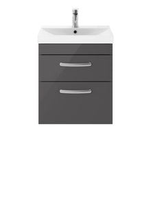 Nui Athena 500mm Wall Hung Cabinet With Basin 3 Contemporary Gloss Grey MFC 589x510x390mm - JJ Building Materials