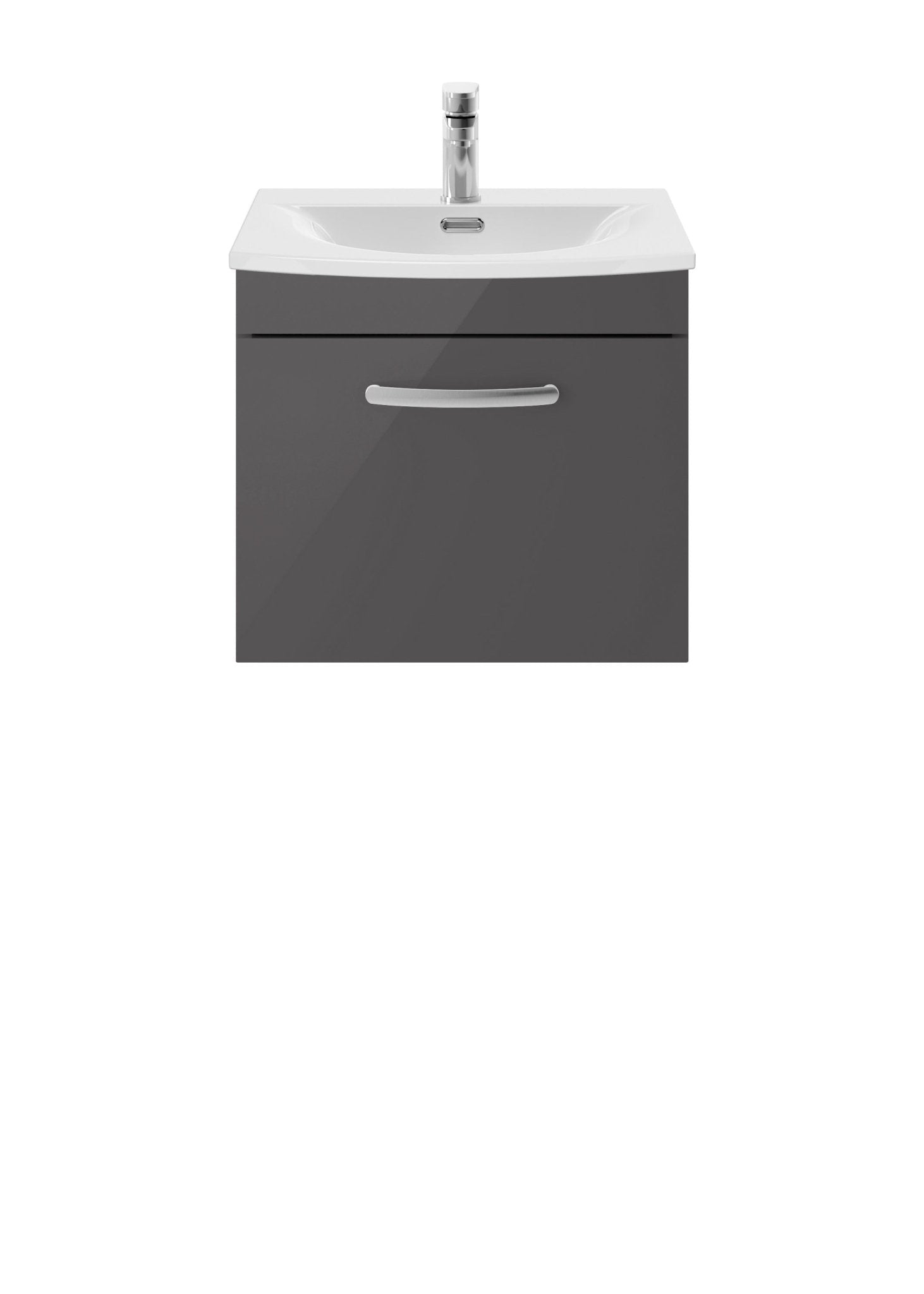 Nui Athena 500mm Wall Hung Cabinet With Basin 4 Contemporary Gloss Grey MFC 461x510x390mm - ATH073G - JJ Building Materials